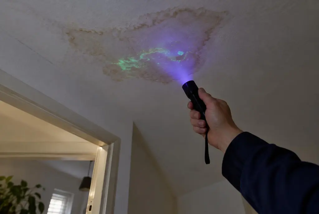 Lekdetectie Elspeet – kleurstof controleren op het plafond met uv-licht