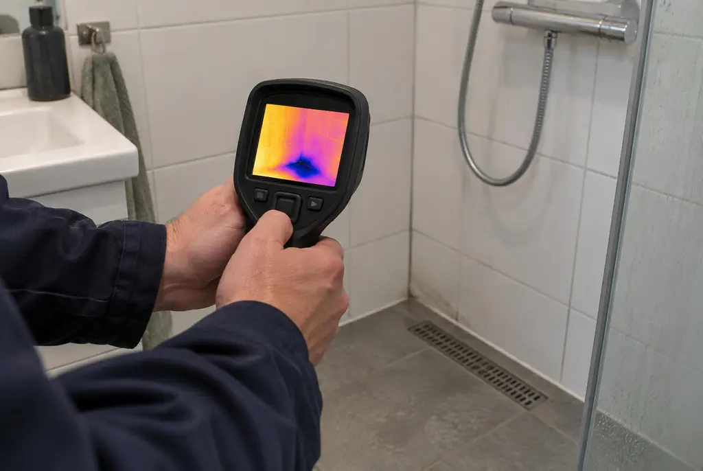 Lekdetectie Elspeet – lekdetectiespecialist met warmtebeeldcamera in een badkamer